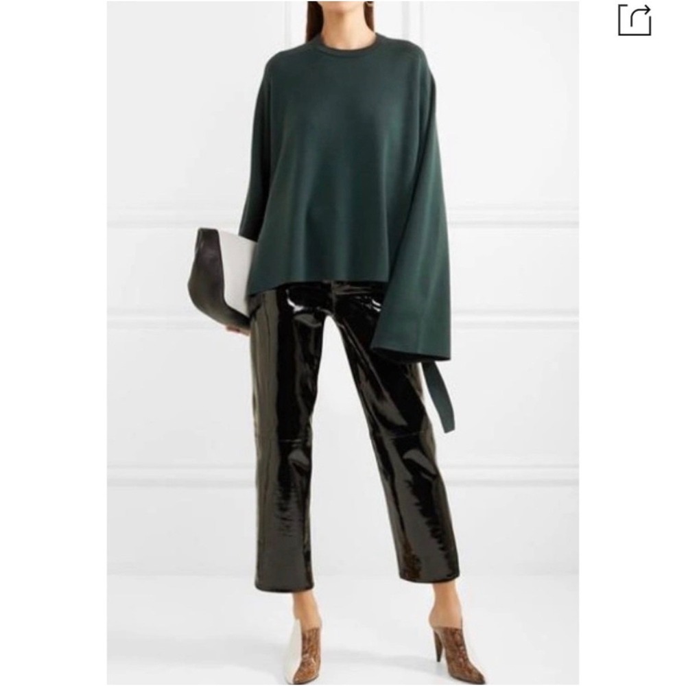 Tibi Sweater Green Merino Wool Silk Bell‎ Sleeve Tie Cuff Pullover Women's XS